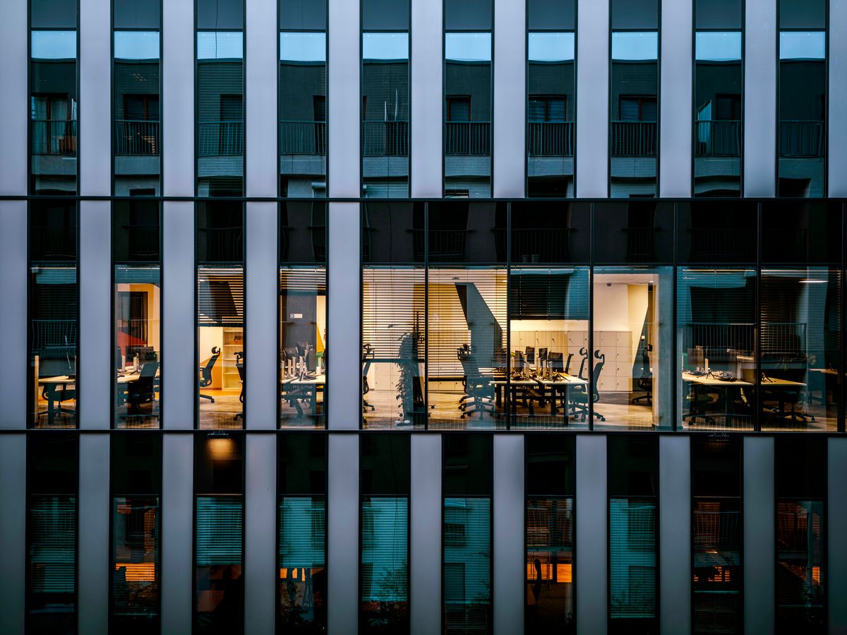 Office building with commercial window tinting