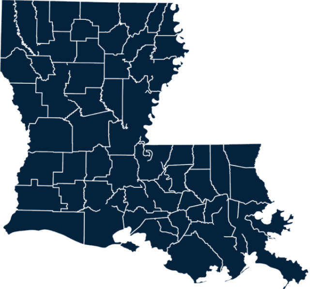 Map showing Big Easy Home Tint service areas across Greater New Orleans including Metairie, Mandeville, Slidell, Covington, Abita Springs, Madisonville, and St. Rose